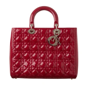 Christian Dior Patent Quilted Cannage Large Lady Dior Bag